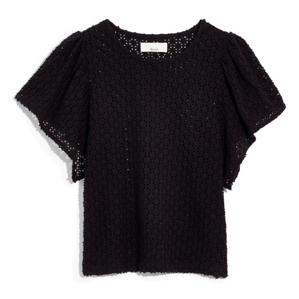 Texture & Thread Eyelet Flutter-Sleeve Top - image 1